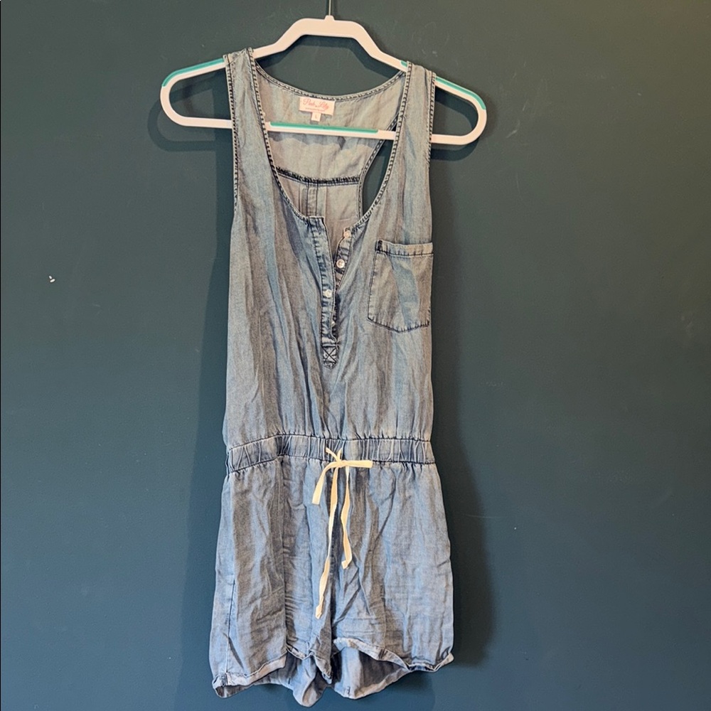 Pink Lily Blue Jumpsuit Sleeveless Adjustable Straps